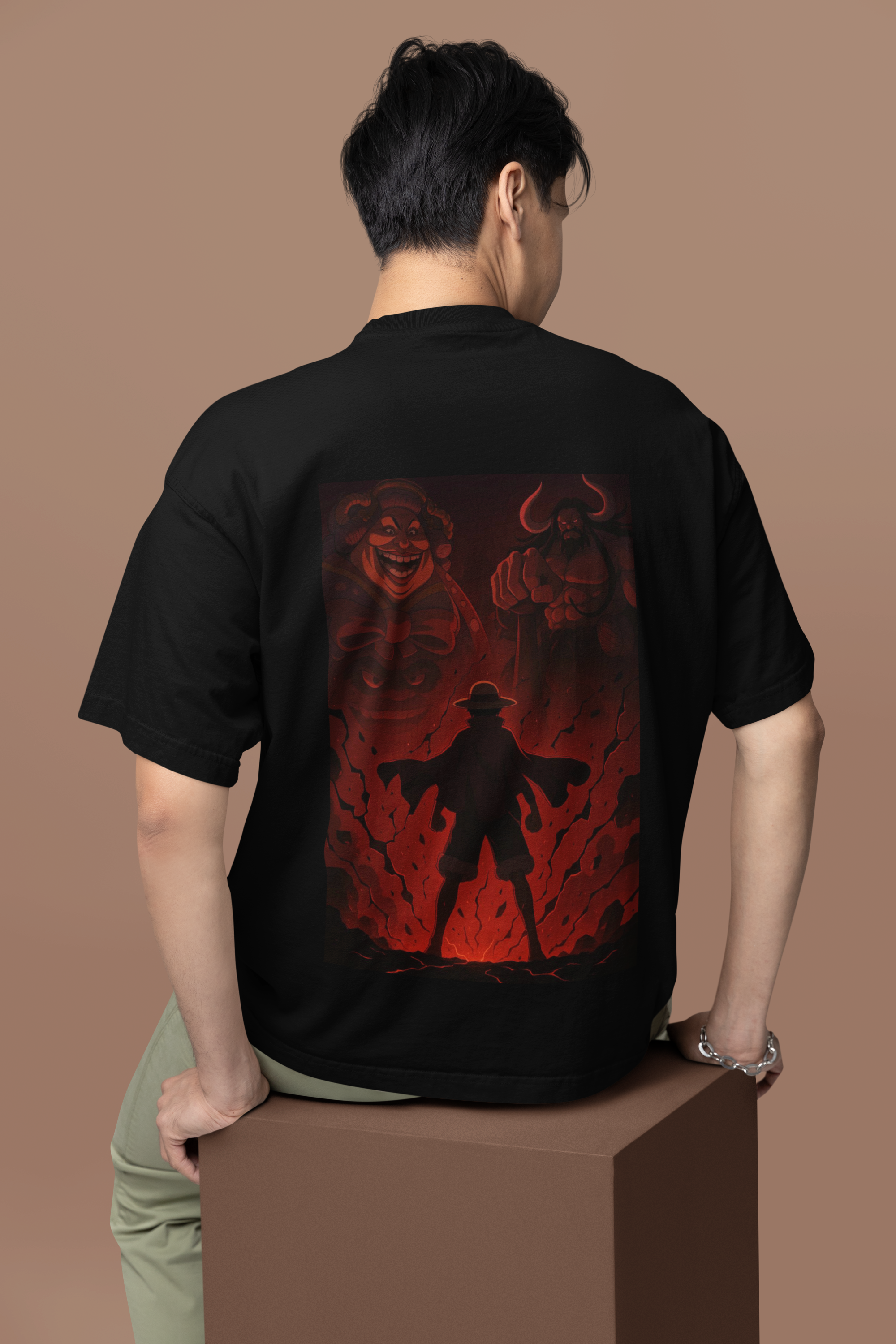 Flames of Defiance Red Yonko Clash Oversized Tee | Mist & Cozy