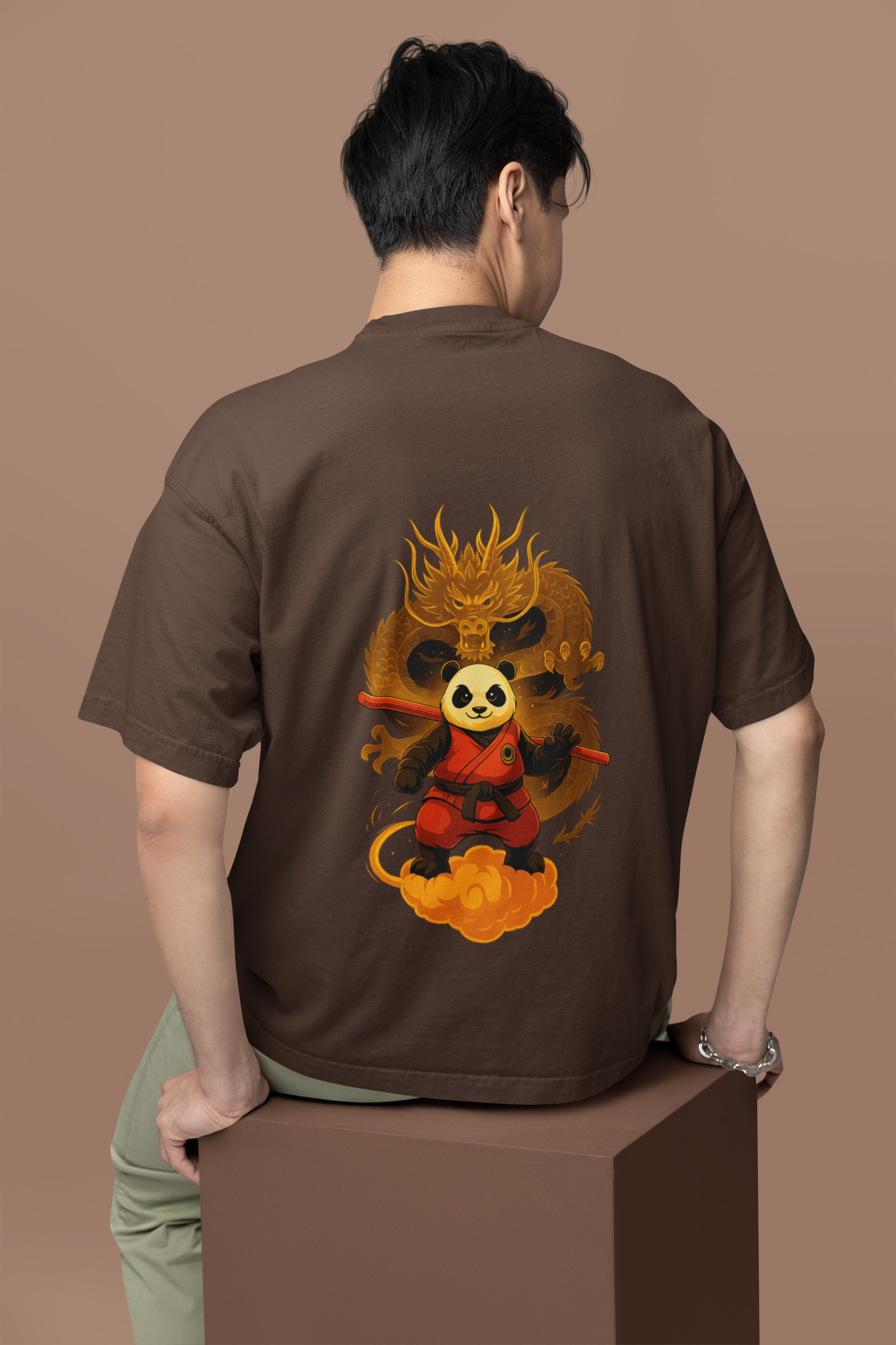 Dragon Warrior Panda Oversized Tee | Mist & Cozy