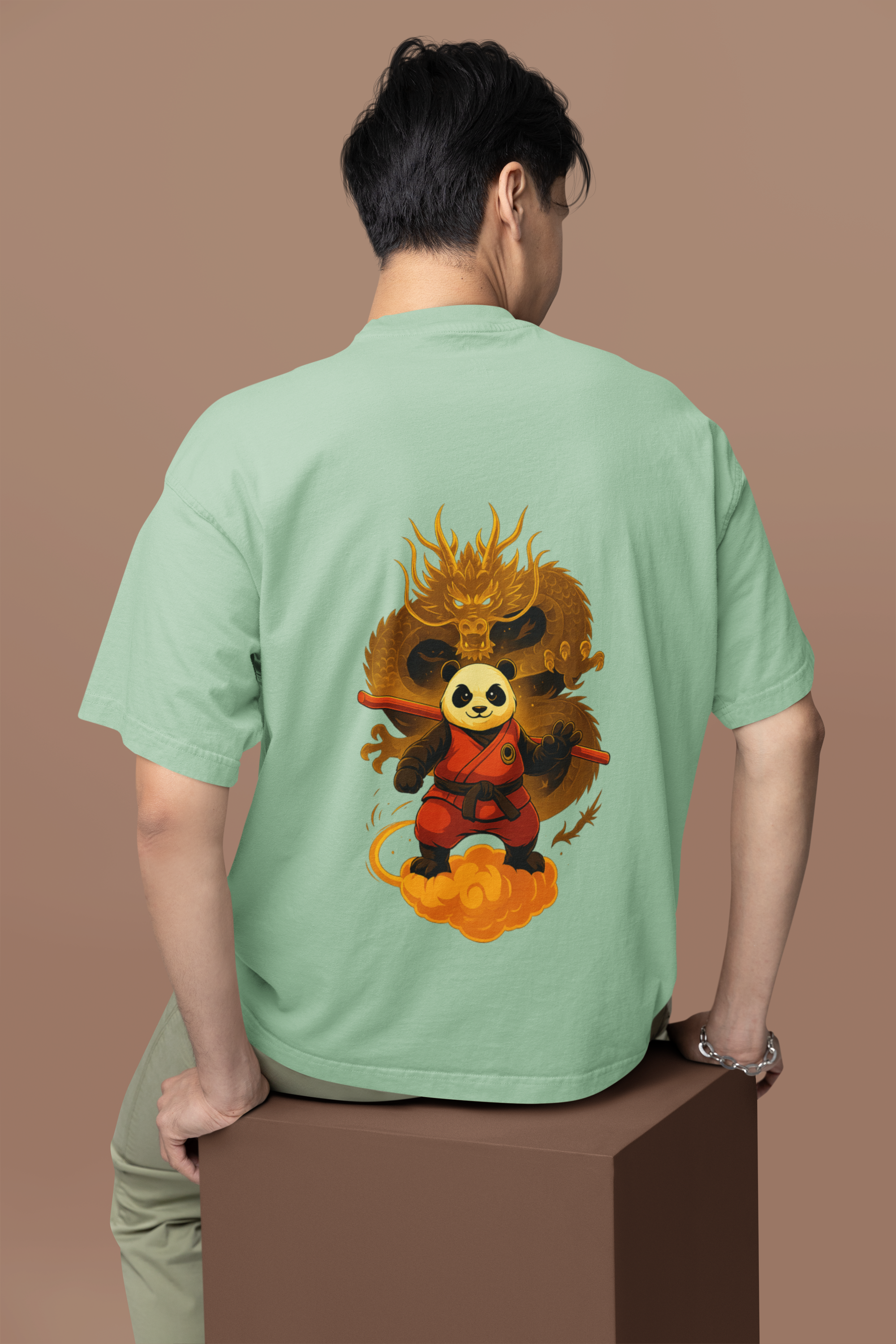 Dragon Warrior Panda Oversized Tee | Mist & Cozy