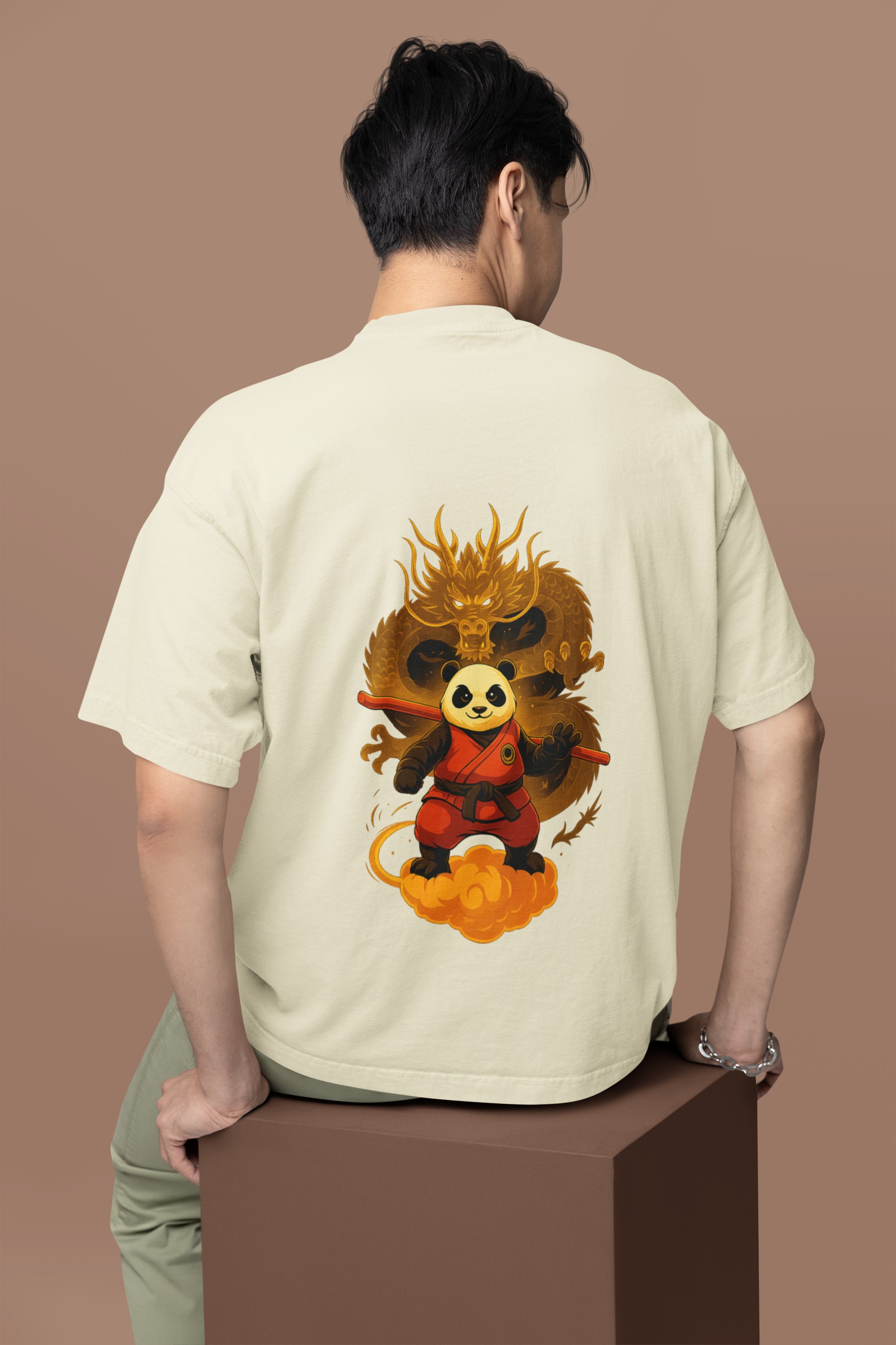 Dragon Warrior Panda Oversized Tee | Mist & Cozy