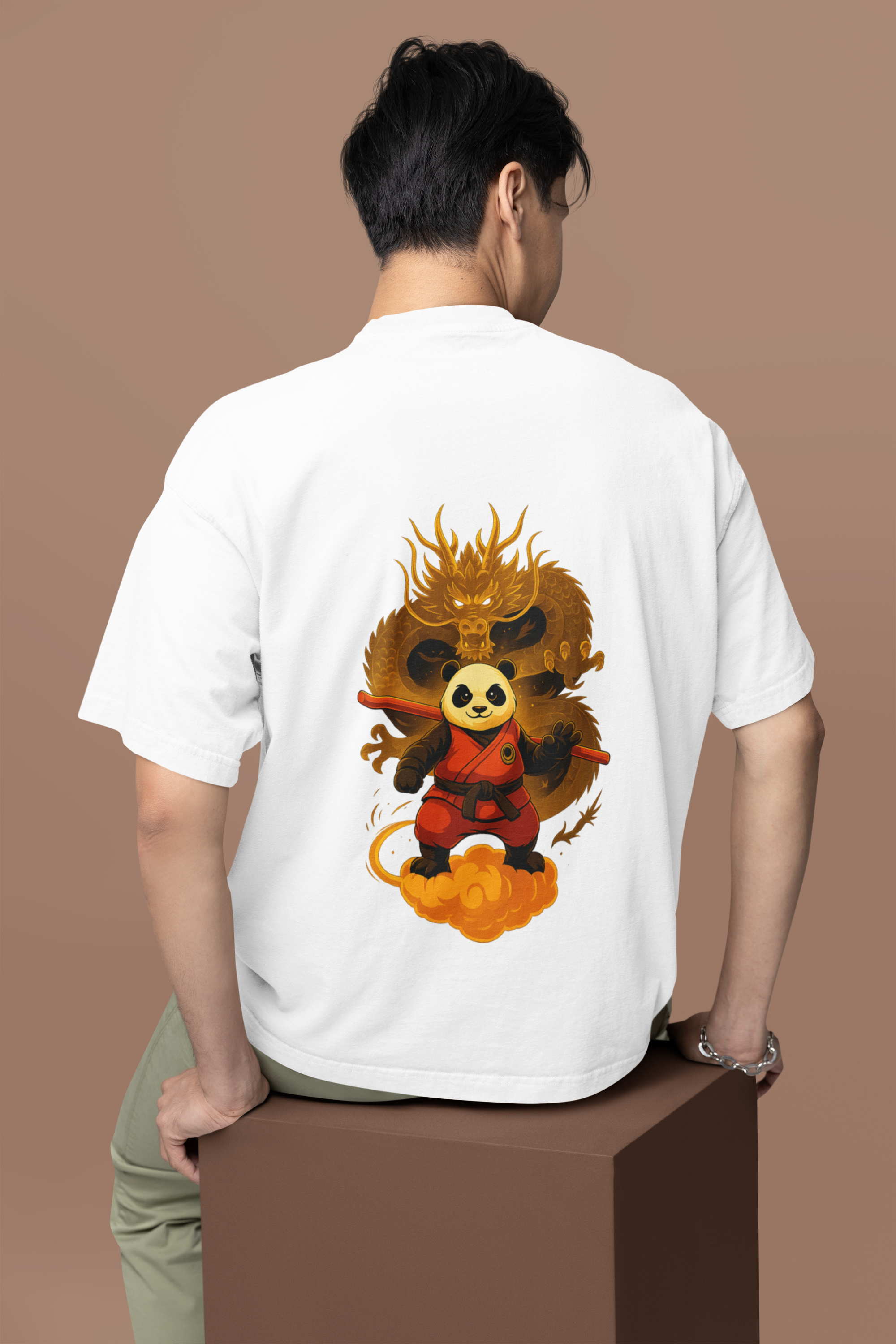 Dragon Warrior Panda Oversized Tee | Mist & Cozy