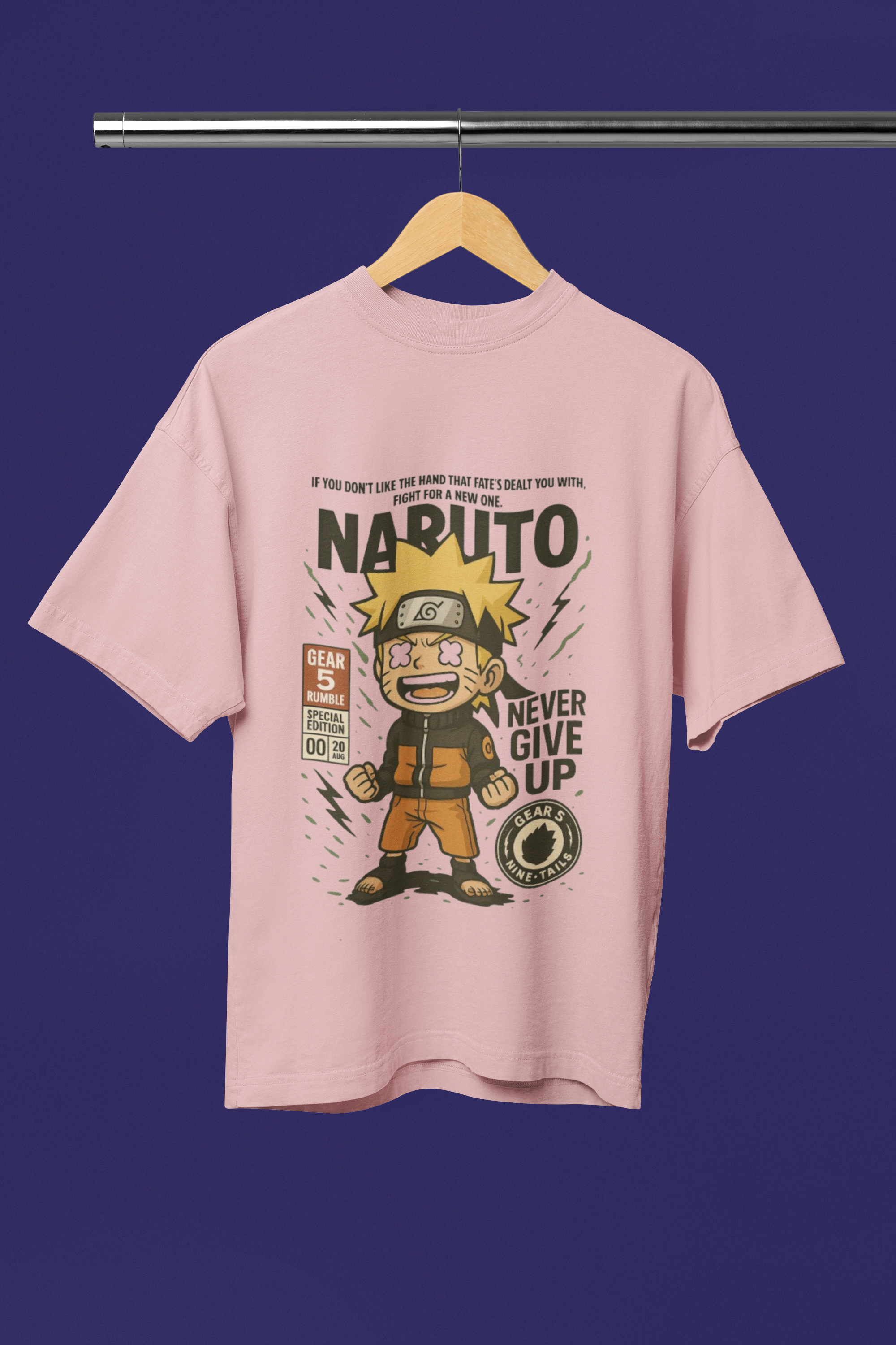 Never Give Up Naruto Gear 5 Oversized Tee | Mist & Cozy