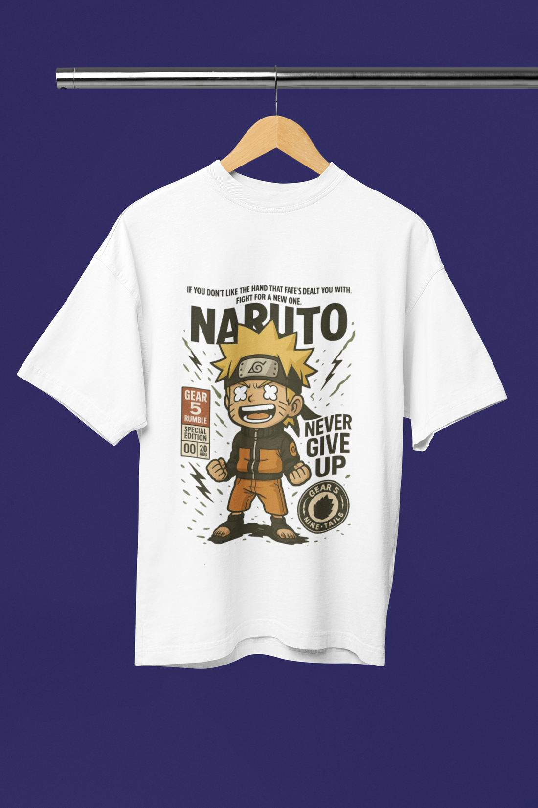 Never Give Up Naruto Gear 5 Oversized Tee | Mist & Cozy