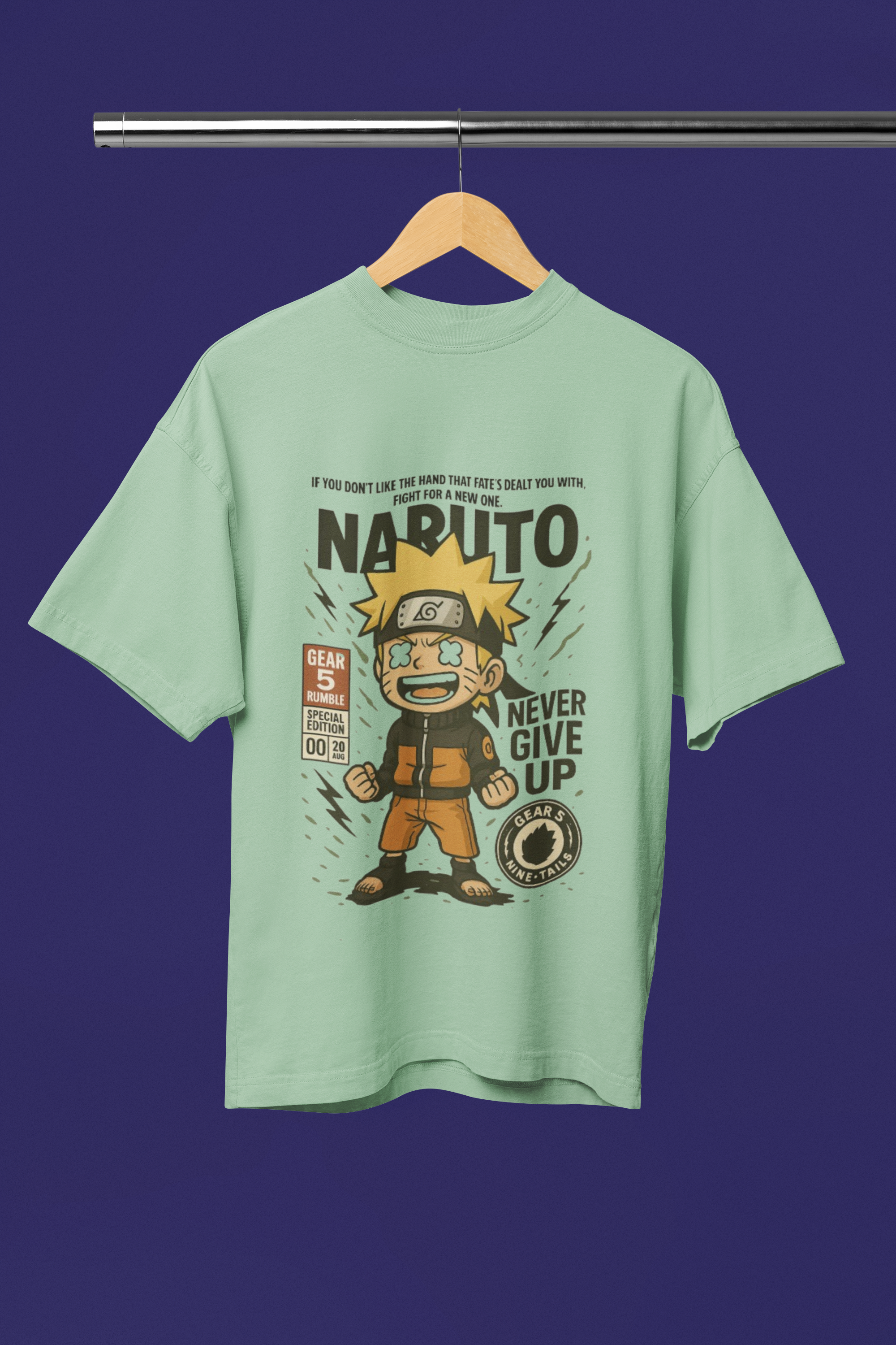 Never Give Up Naruto Gear 5 Oversized Tee | Mist & Cozy