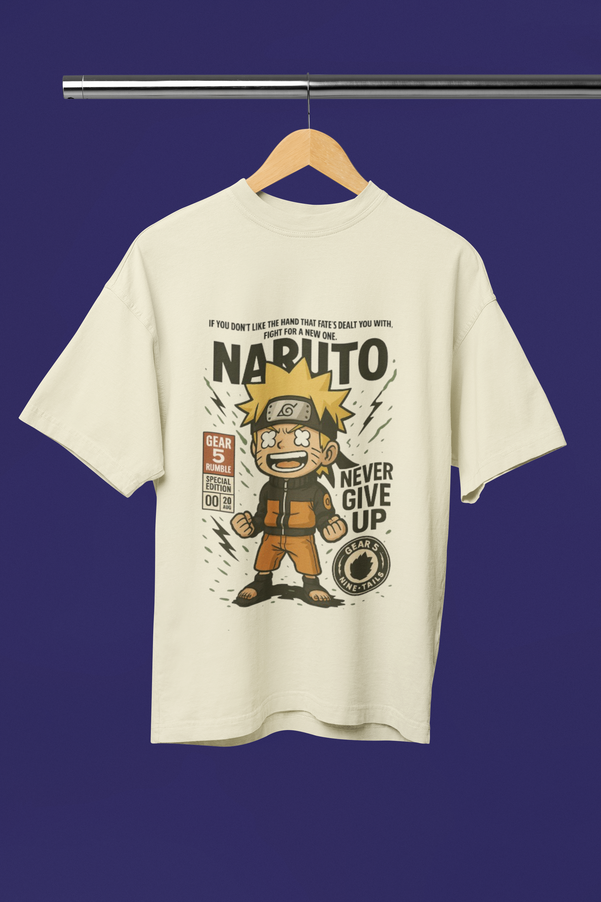Never Give Up Naruto Gear 5 Oversized Tee | Mist & Cozy