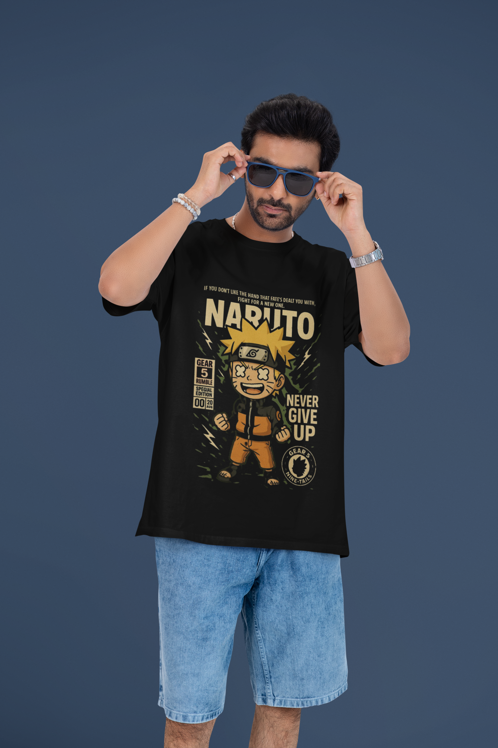 Never Give Up Naruto Gear 5 Oversized Tee | Mist & Cozy